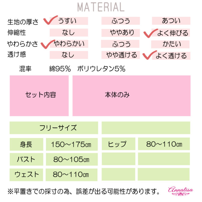 全身ストッキングのスペック。