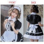 メイド服のコスチュームを着た女性　前と後ろ姿