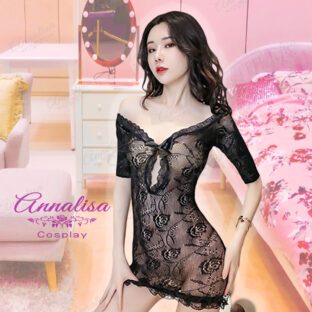 バラ柄ベビードール型全身ストッキング。