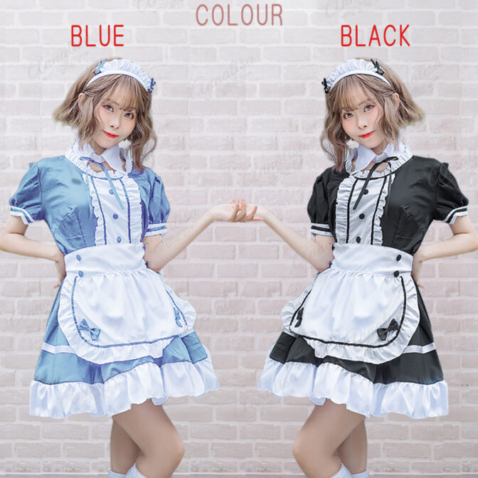 メイド服のカラーバリエーション　水色と黒